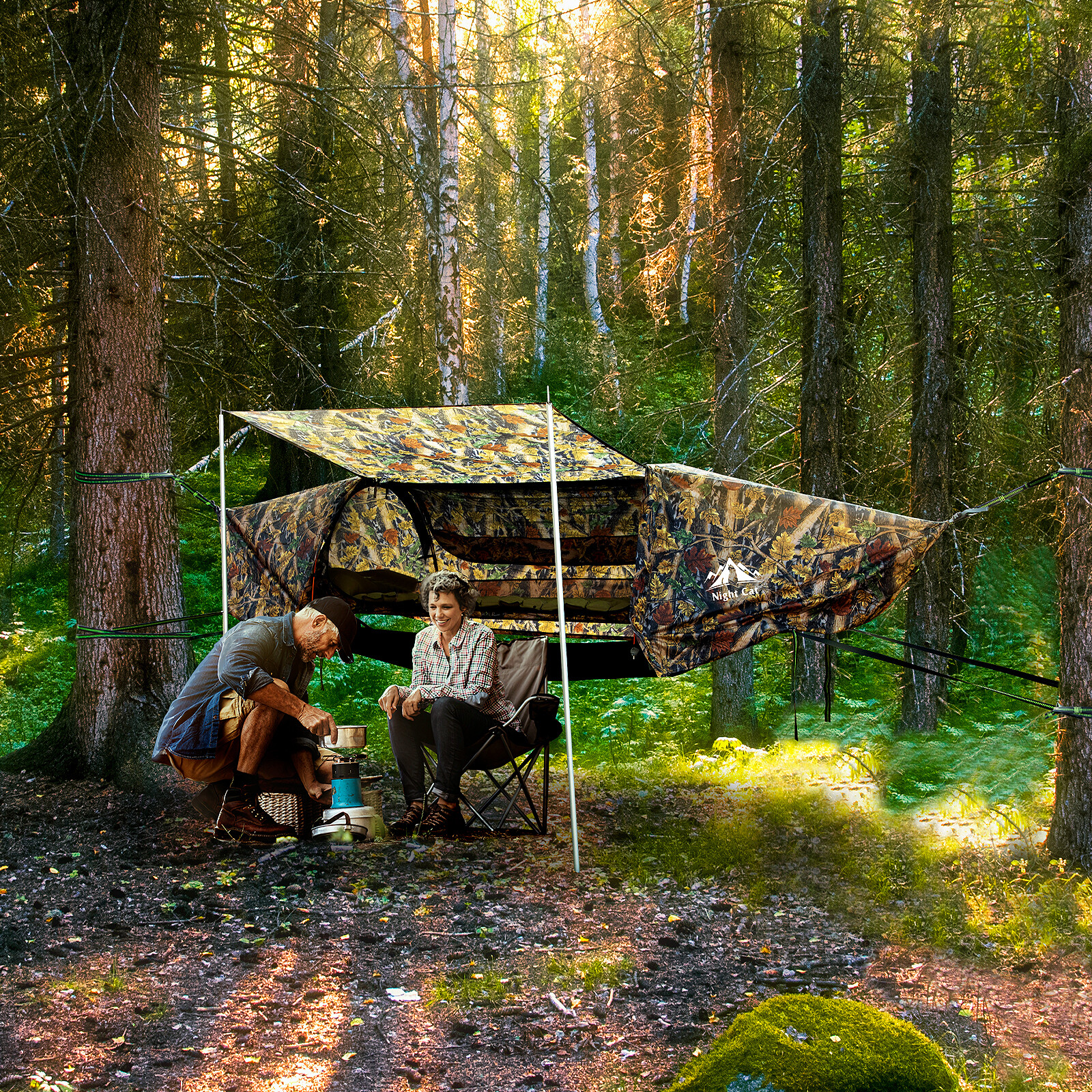 1/2 Person Camping Flat Lay Hammock Tent with Mosquito Net and Fly Hanging Bed