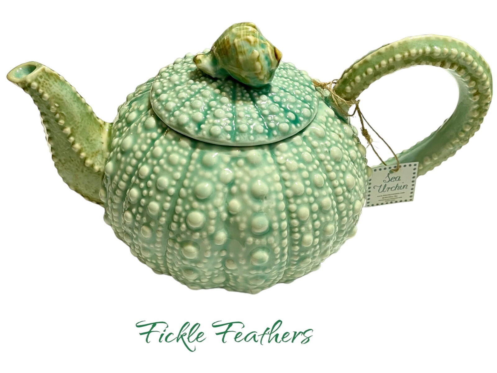 Sea Urchin Blue Sky Ceramic, Turquoise Teapot, 10.5" x 6" x 5" NEW Beach Chic
