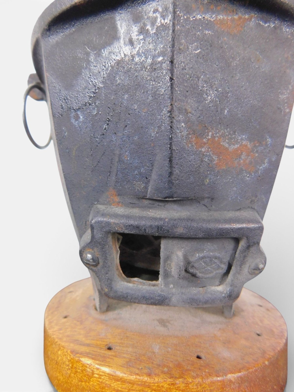 Antique Cast Iron Charcoal Brazier Incense Burner Wood Base