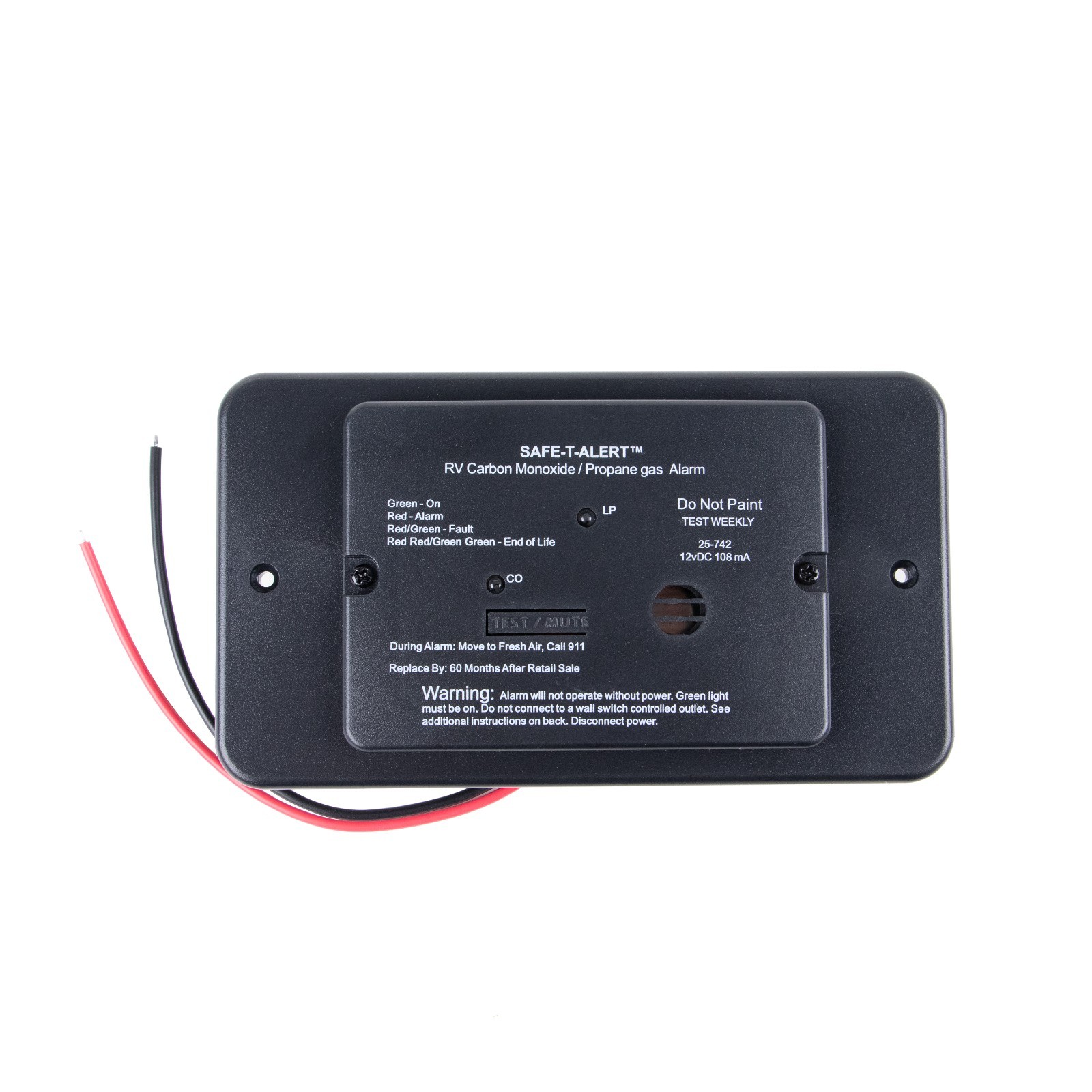 Safe T Alert 25-742-BL Dual LP/CO Alarm – Flush Mount Black RV Detector