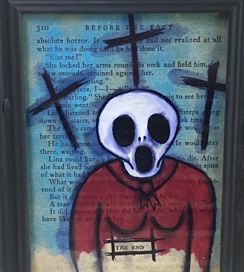 Original Painting Ghost Woman The End #5 framed Dark art Halloween Ooak