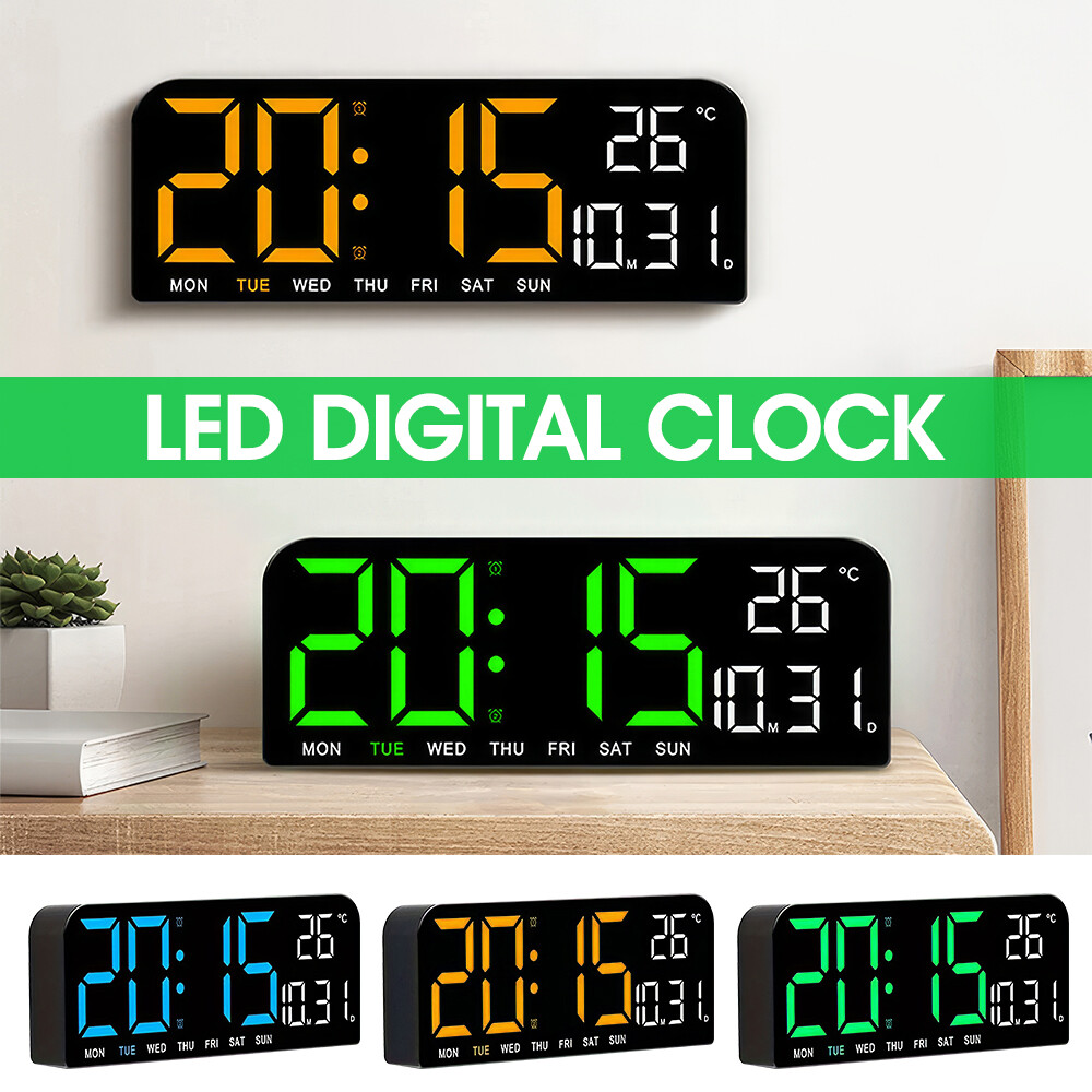 10" Digital LED Desk Alarm Clock Large LCD Display Wall Clock Temperature Date