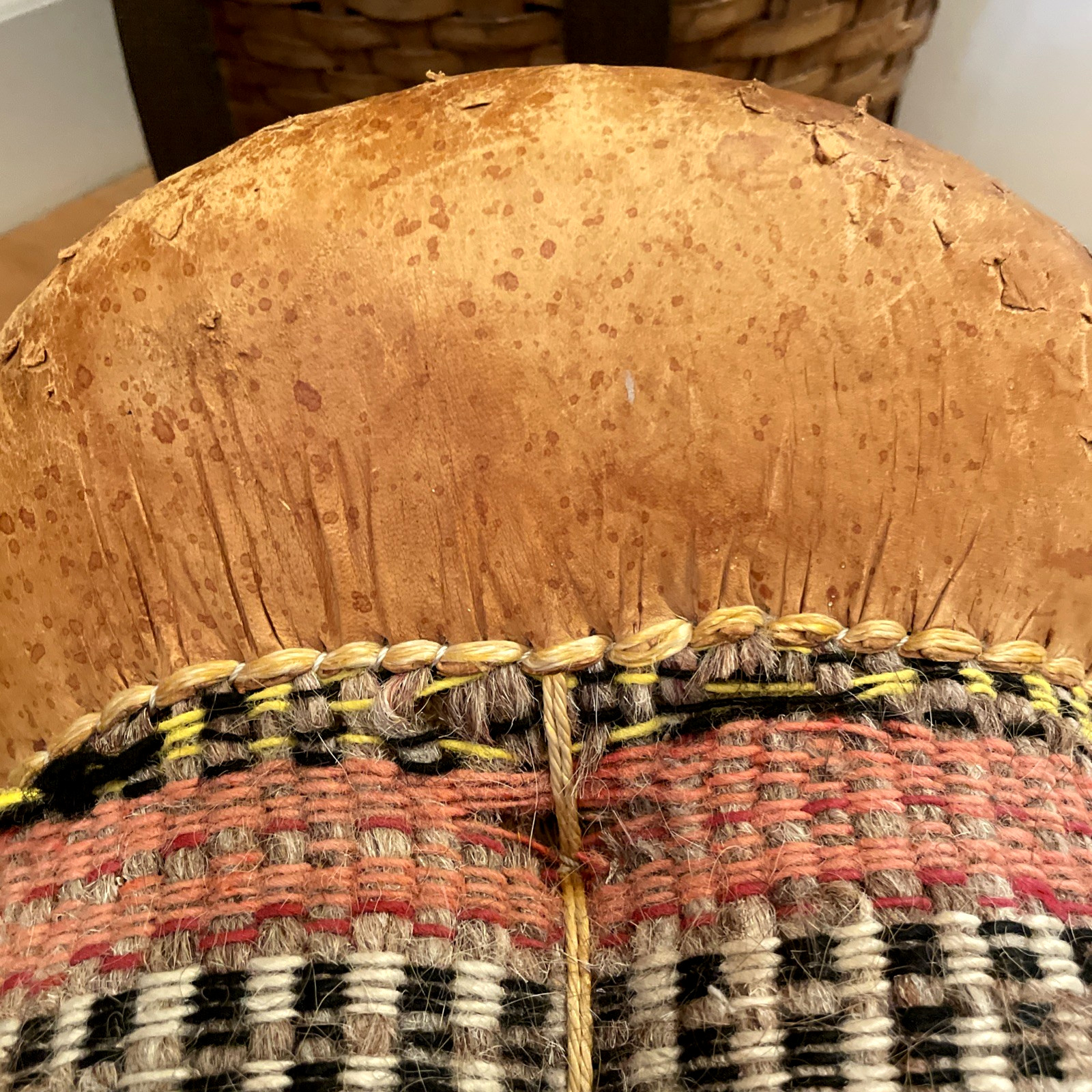 VTG North African Leather Donkey Saddle Woven Textile Tunisia