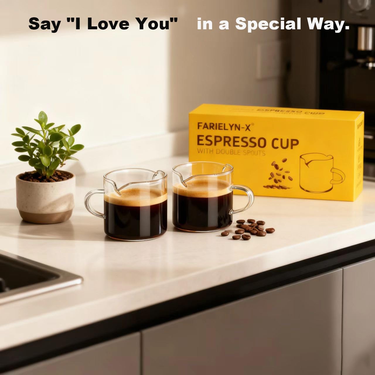 5 OZ Espresso Cups Set of 2, Double Spouts Cups, Shot Glasses, Milk Cup with ...