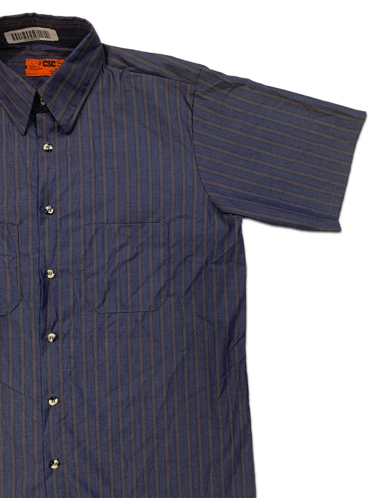 Red Kap CSC Industrial Stripe 2 Pocket Work Shirt Poplin Work Uniform Navy /Gray