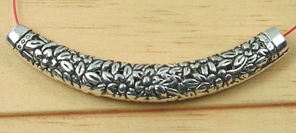 70mm Antique Silver Pewter Engraved Curve Flower Tube Bead
