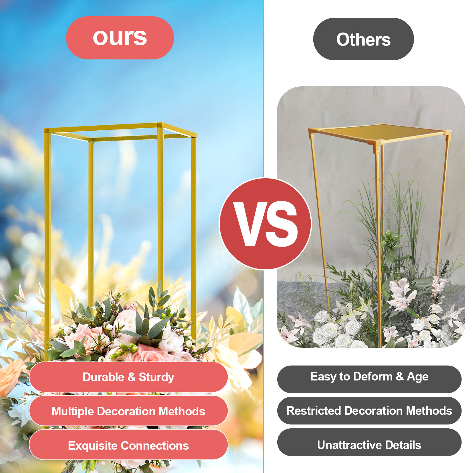 23.6in 10Pcs Tall Gold Metal Flower Stand for Wedding Table Centerpieces Decor