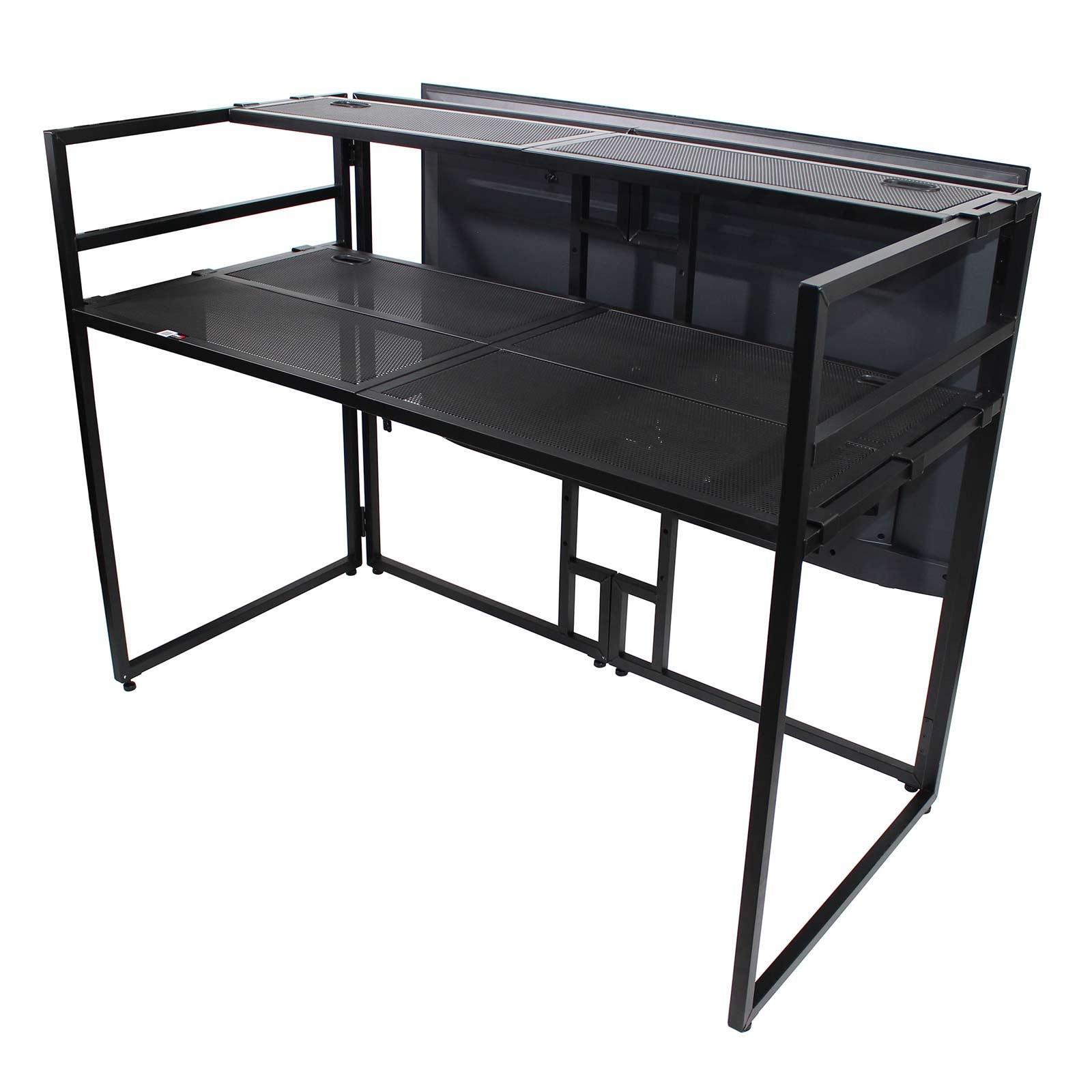 ProX XF-MESA MEDIA Portable DJ Facade Table Station with TV Mount, Scrims & Bag