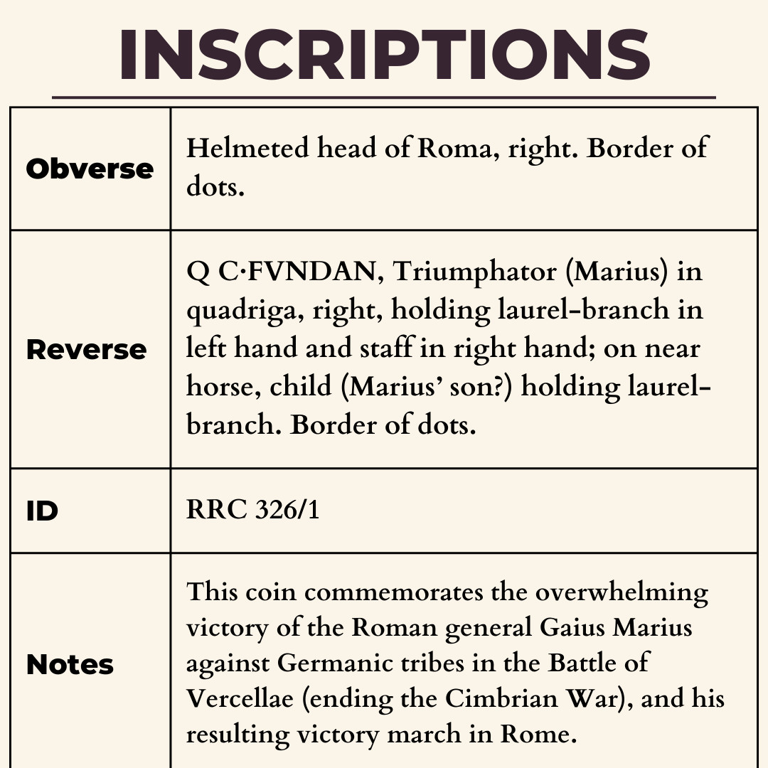 Triumph of Marius Denarius 101BC Ancient Roman Republic Silver Coin Roma Fundan