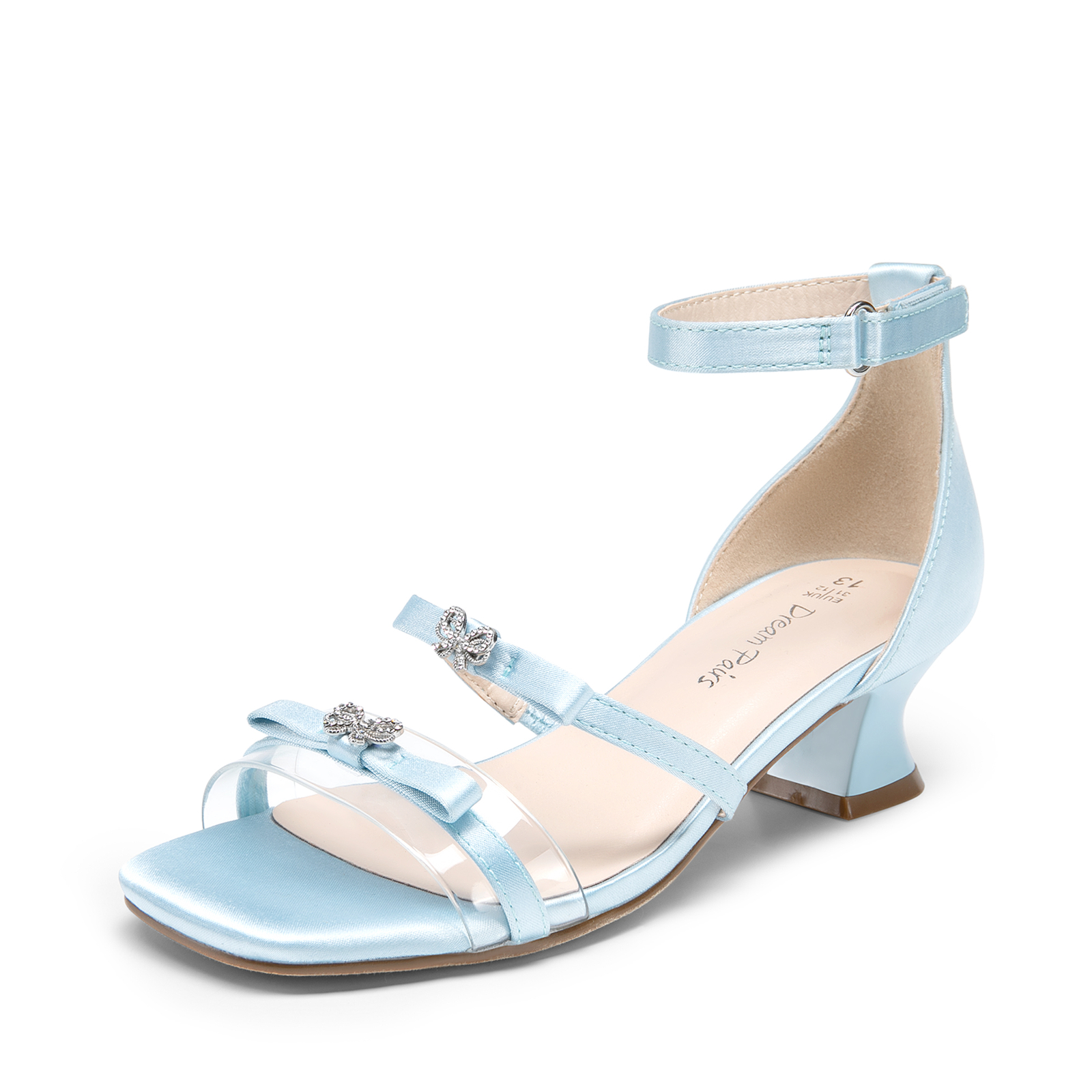 Girls Dress Sandals Low Heels Ankle Straps Wedding Party Princess Heeled Sandals