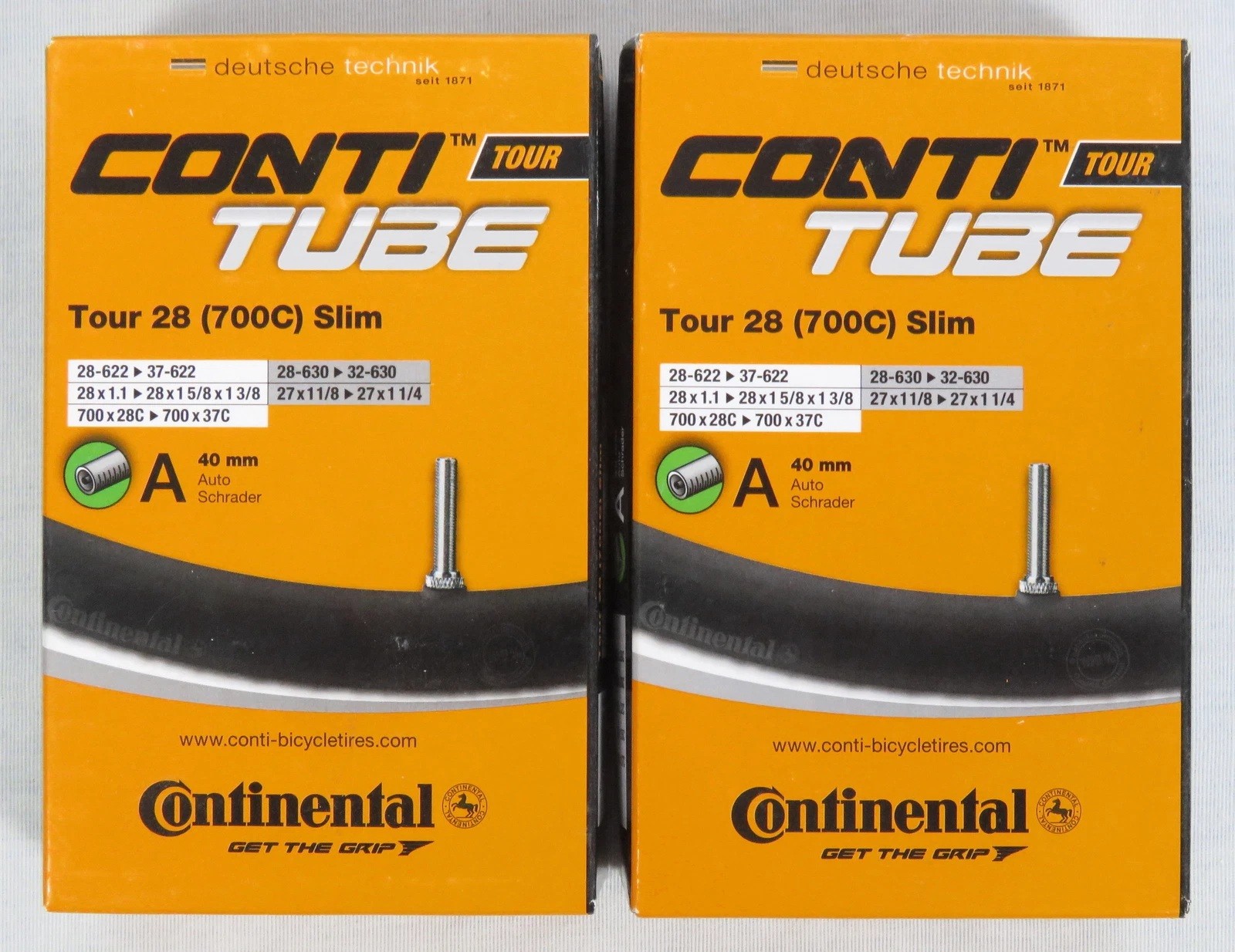 Lot 2 Continental Bicycle Conti Inner Tubes Tour 28 Slim 700C 40mm Schrader NEW