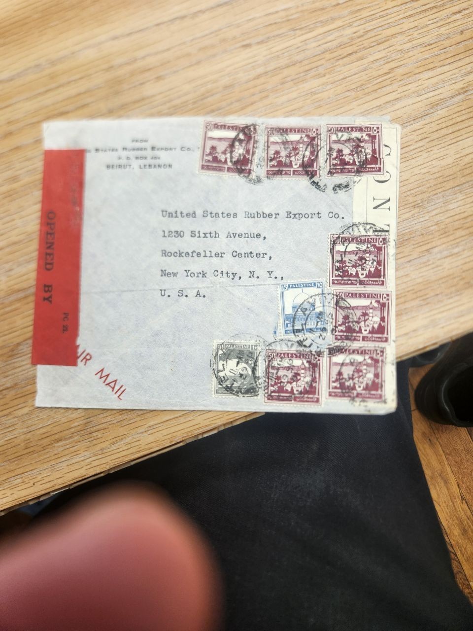 1941 WWII Palestine Mandate Airmail Cover Beirut Tel Aviv 375m Censored New York