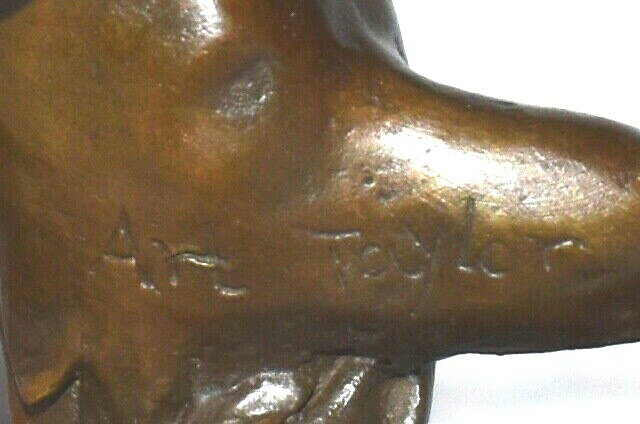 Original ART TAYLOR Dragon Boy Bronze Sculpture Candle Holder Marble Base Signed