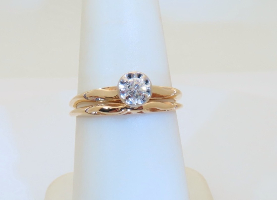 14k Gold Diamond Wedding Set Vintage Bridal Rings Natural Diamonds US 6.75 R1802