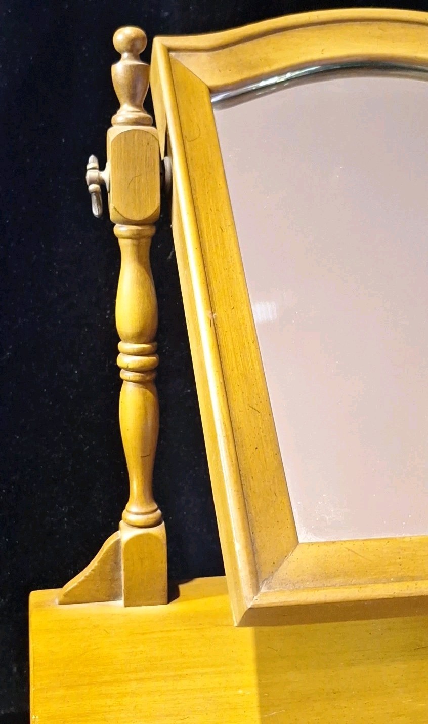 Antique Wood Tabletop Vanity Dressing Table Swivel Mirror with Storage Drawer