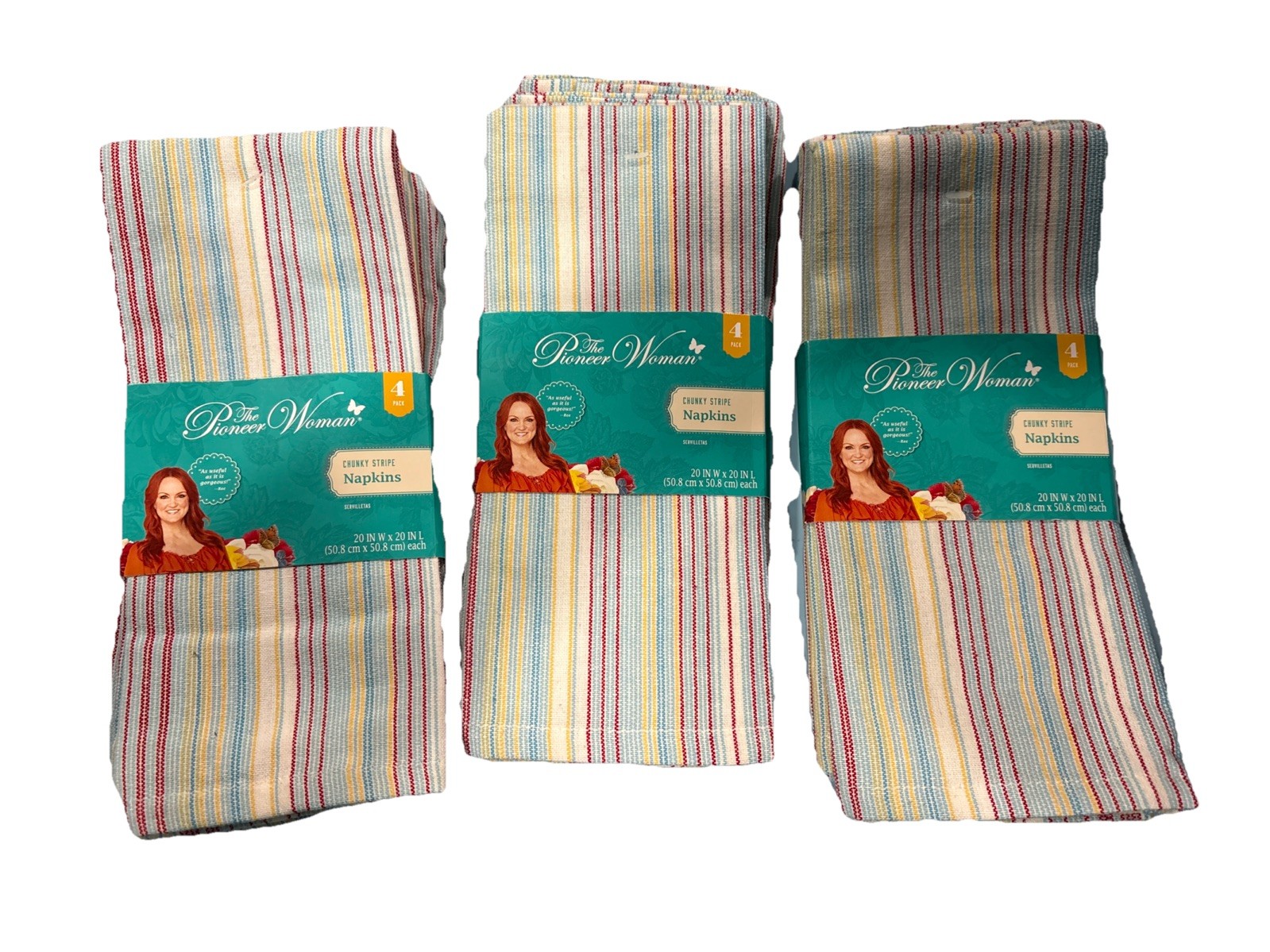 3 PACKS The Pioneer Woman Chunky Stripe Fabric Napkins, 20"x20", Set of 4