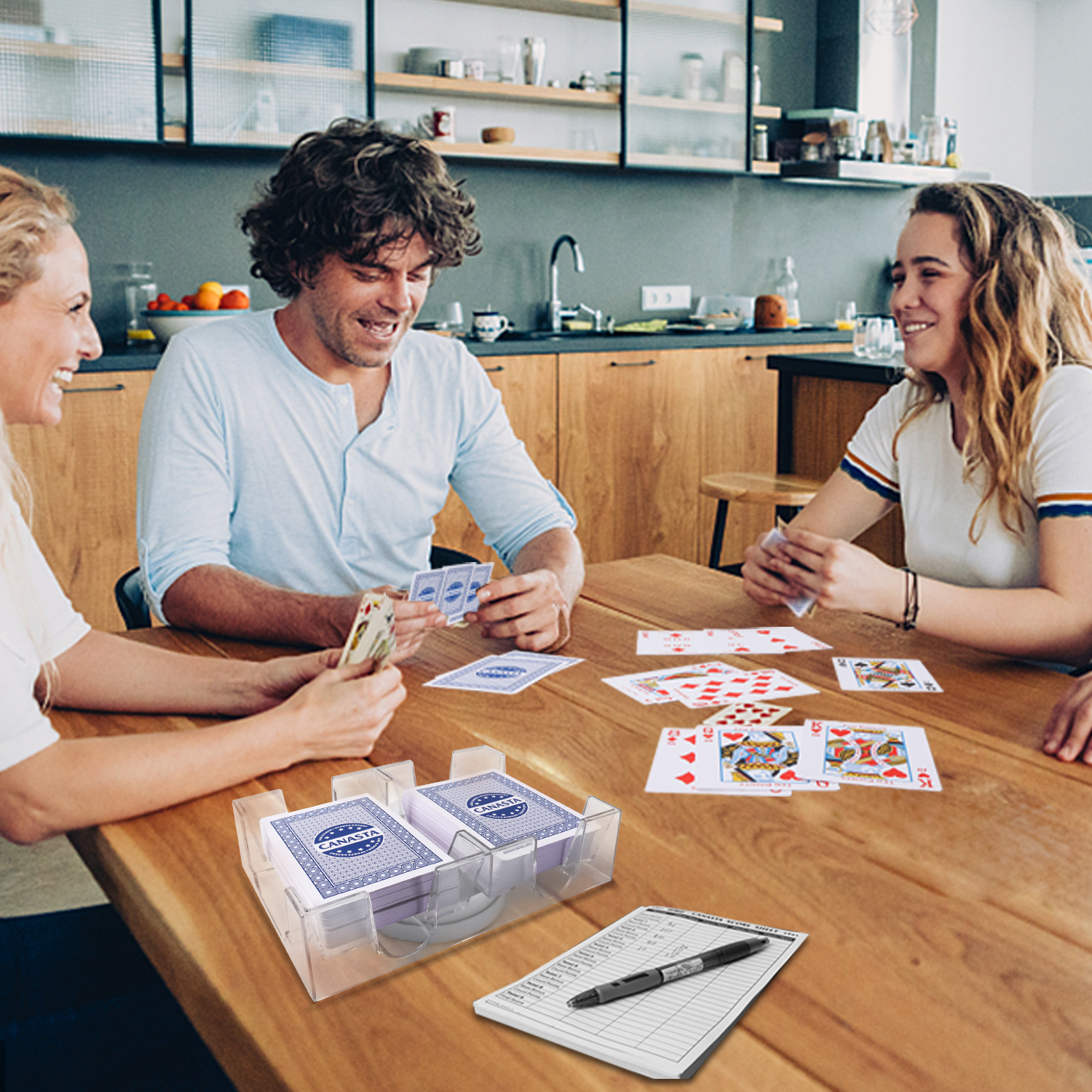 Canasta Game Set with Canasta Cards with Point Values, Score Pads&Rotating Tray