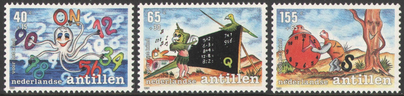 Netherlands Antilles 1991, Children's stamps, battling illitaracy, MNH VF