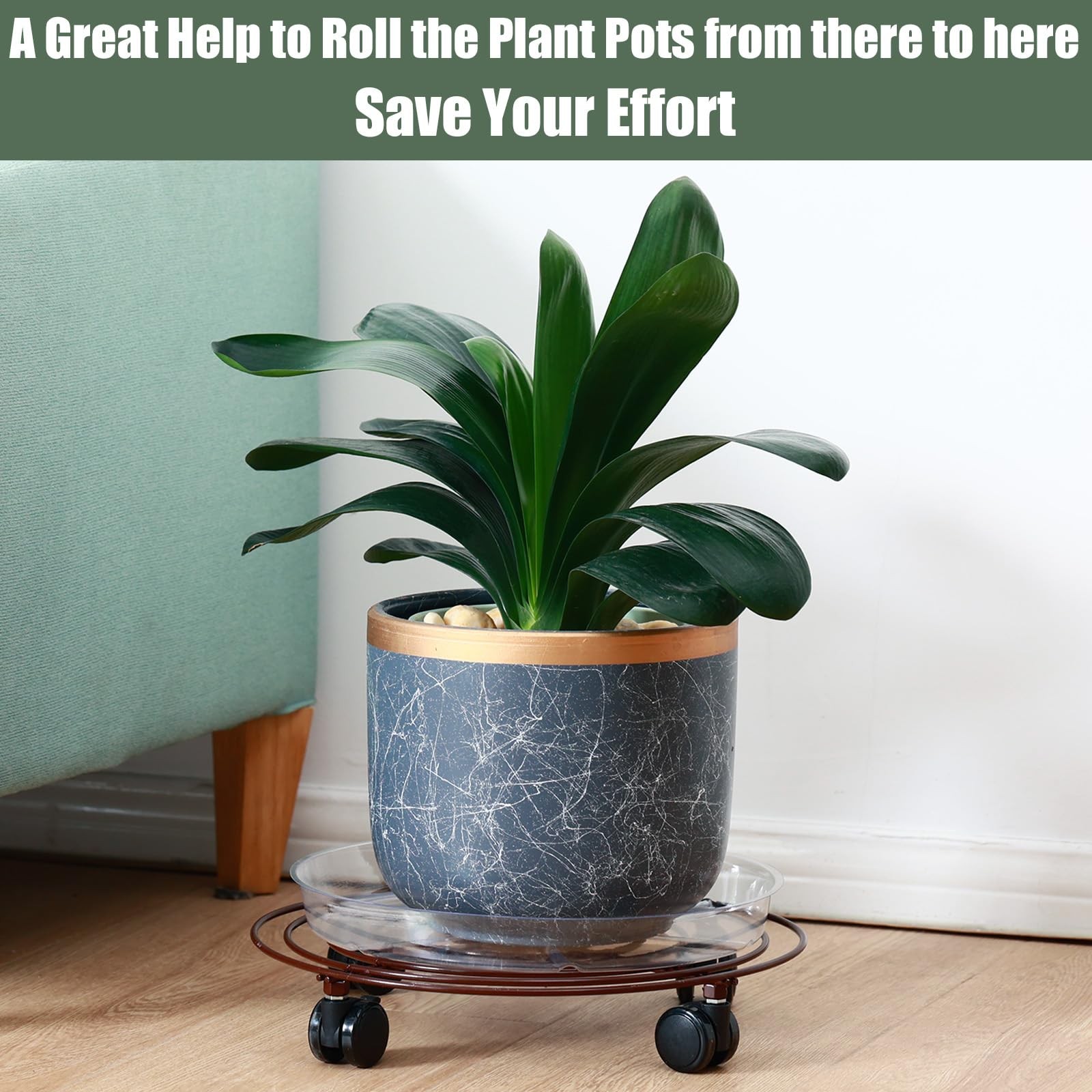 6 Packs 12 Inches Large Metal Plant Caddy with Wheels Rolling Plant Stands He...