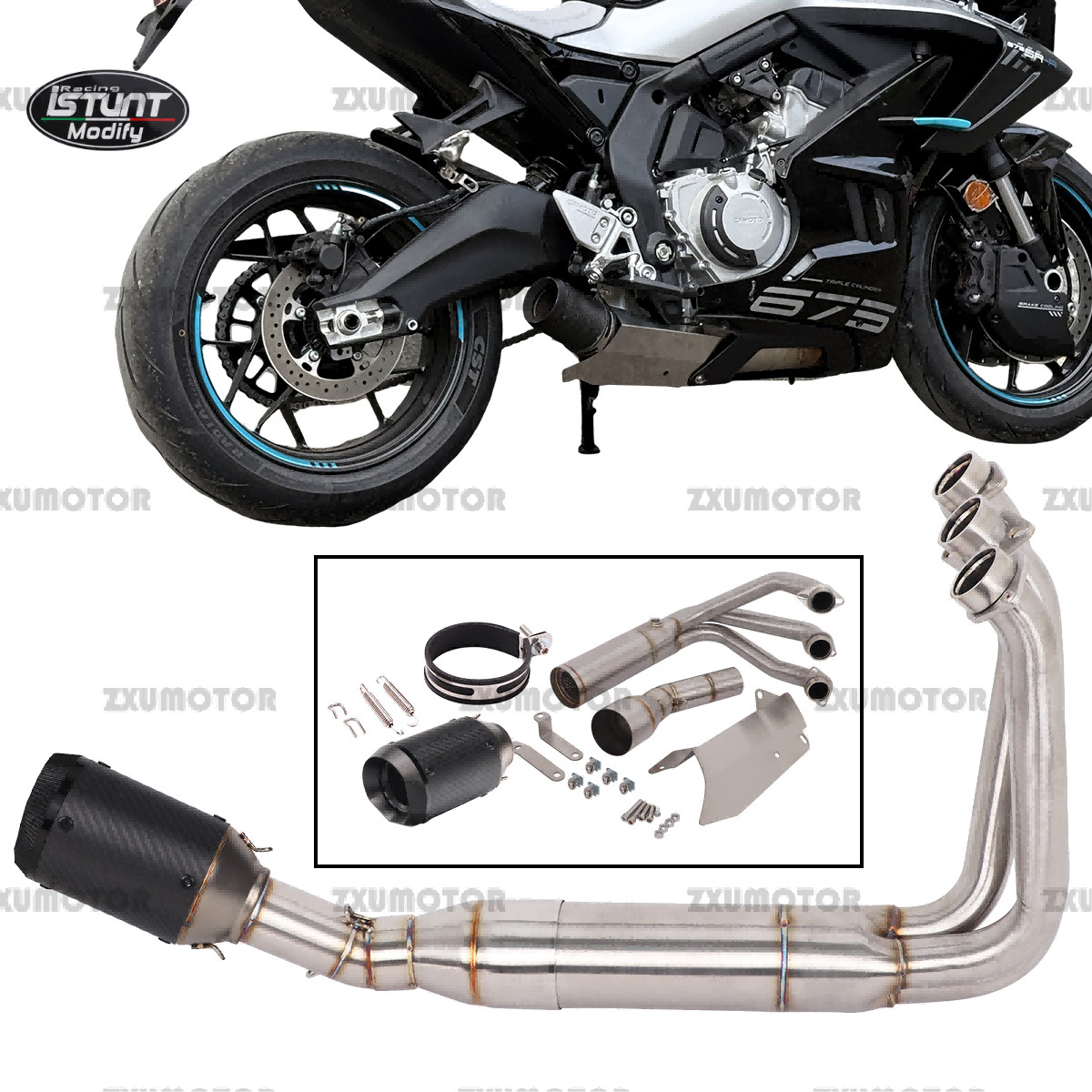 Exhaust System Header Pipe For CFMOTO 675 SR 675SS 675SR-R Carbon Fiber Muffler
