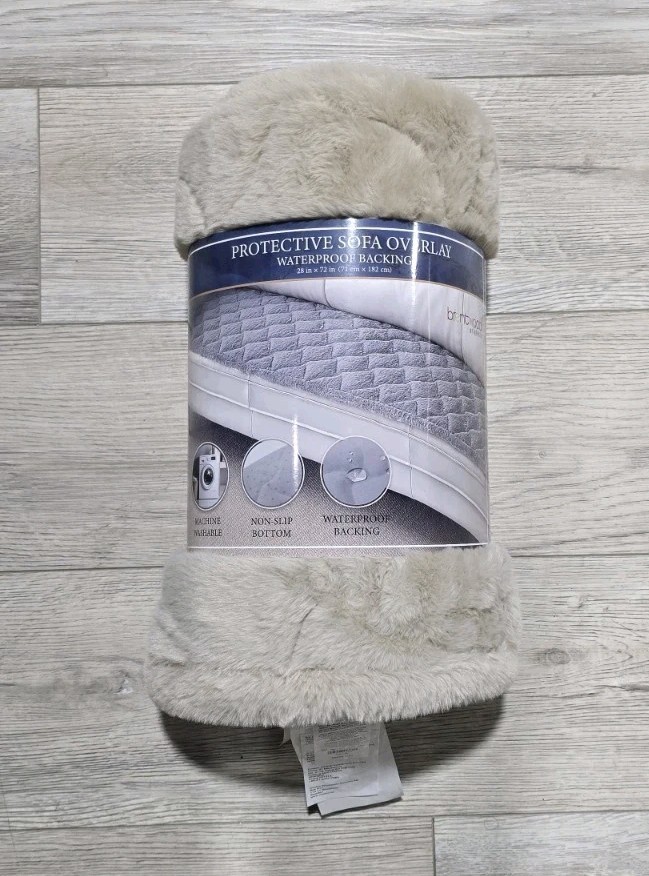 Brentwood Protective Sofa Overlay Tan Faux Fur 28x72” Waterproof Backing- NEW