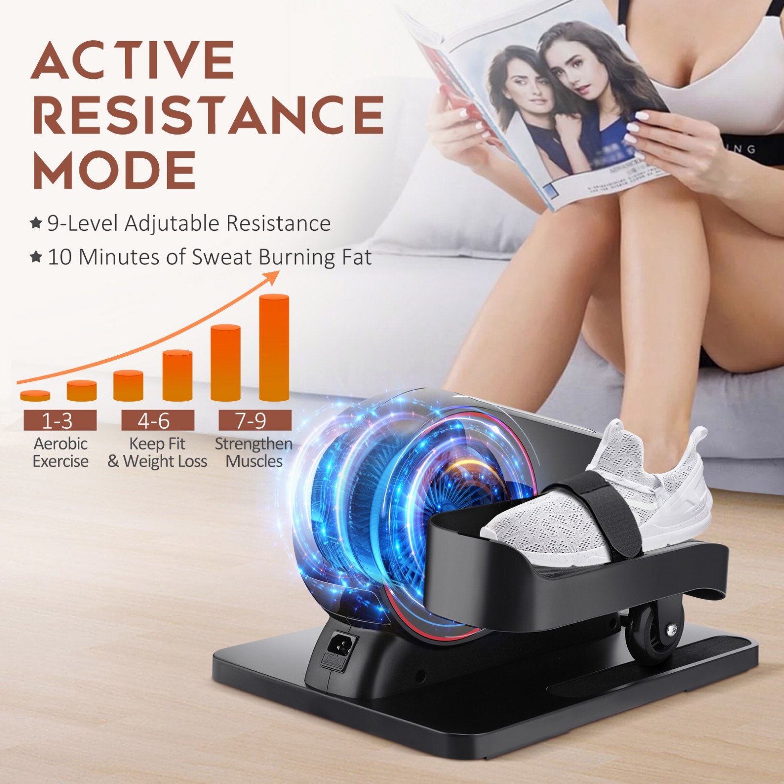 Under Desk Elliptical Ellipse Leg Exerciser with Display Monitor &Remote Control