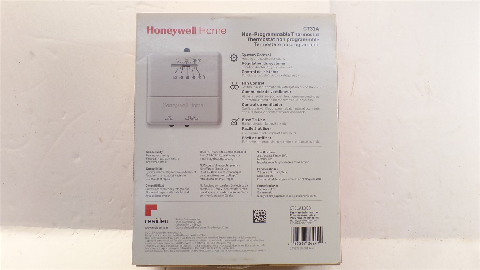 HONEYWELL CT33A HOME HORIZONTAL NON-PROGRAMMABLE THERMOSTAT TEMP CONTROL