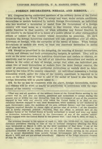 1922 WW I Marine Corps USMC Uniform EGA Insignia & Chevron Regulations Book