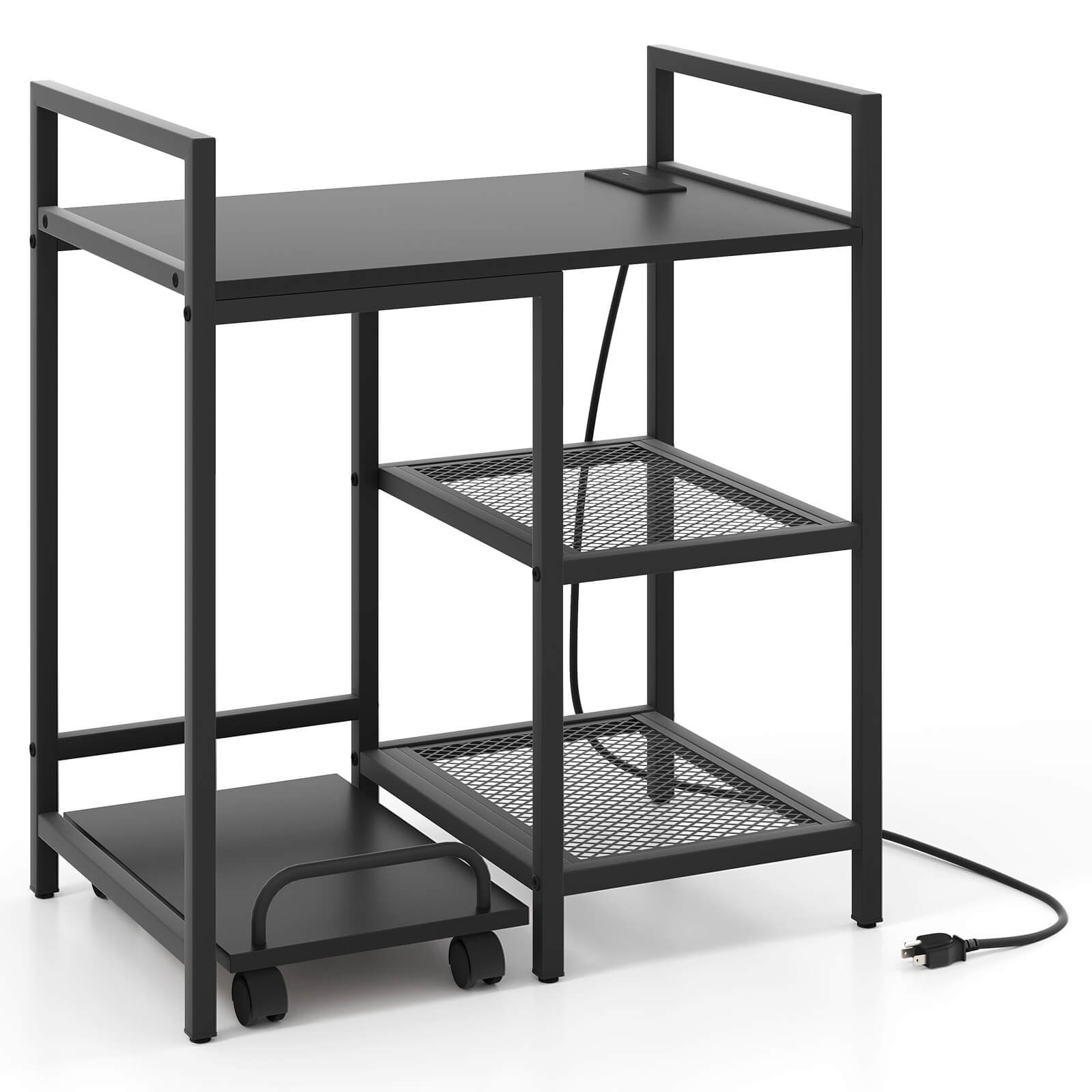 25” x 16” 3-Tier Printer Table with Storage Shelves, Wheels for Home Office