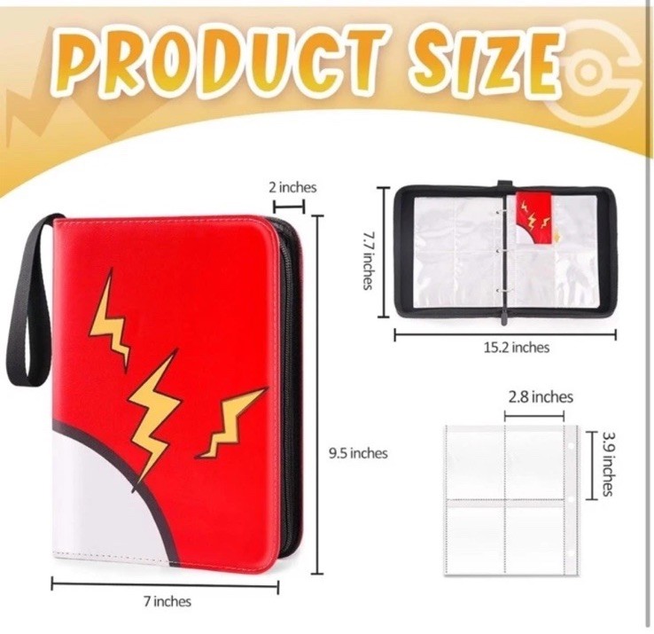 Pokémon Card Binder 4-Pockets, 400 Pockets Card Holder, 50 Removable Sleeves