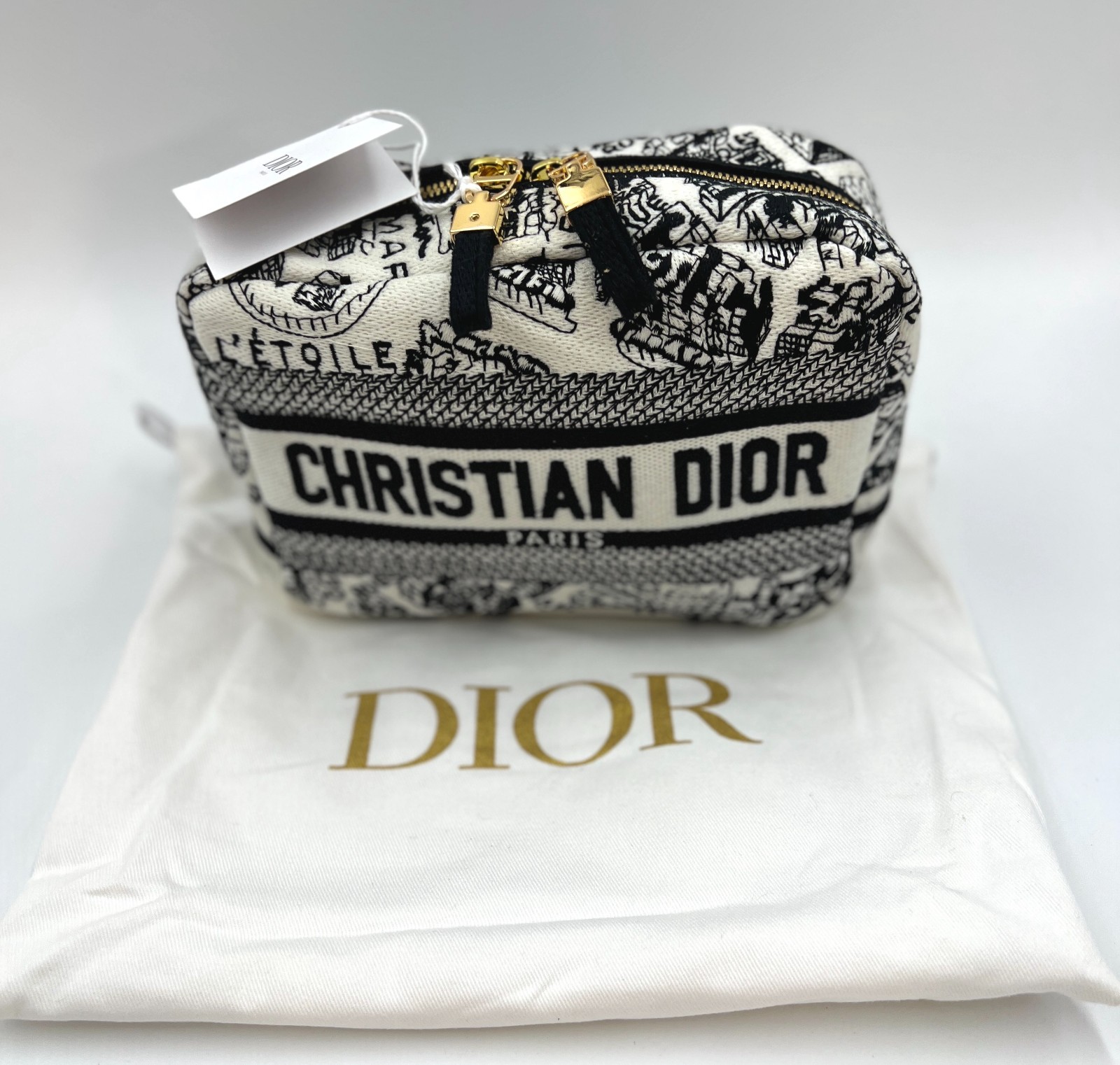 New! Christian Dior Plan De Paris Canvas Embroidered Cosmetic Bag