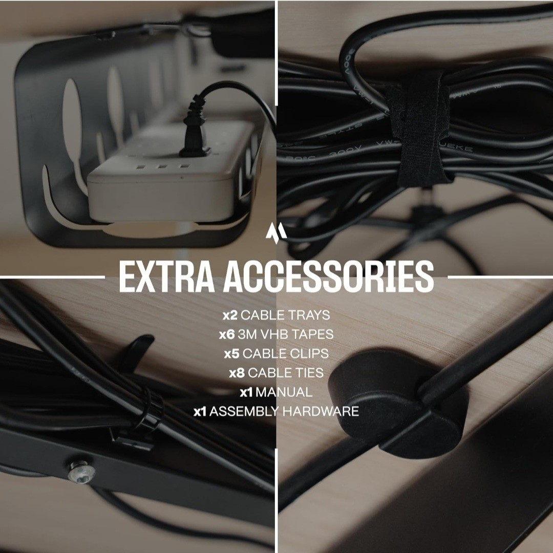 No-Drill Under Desk Cable Management Tray - 2-Pack Wire Organizer for...