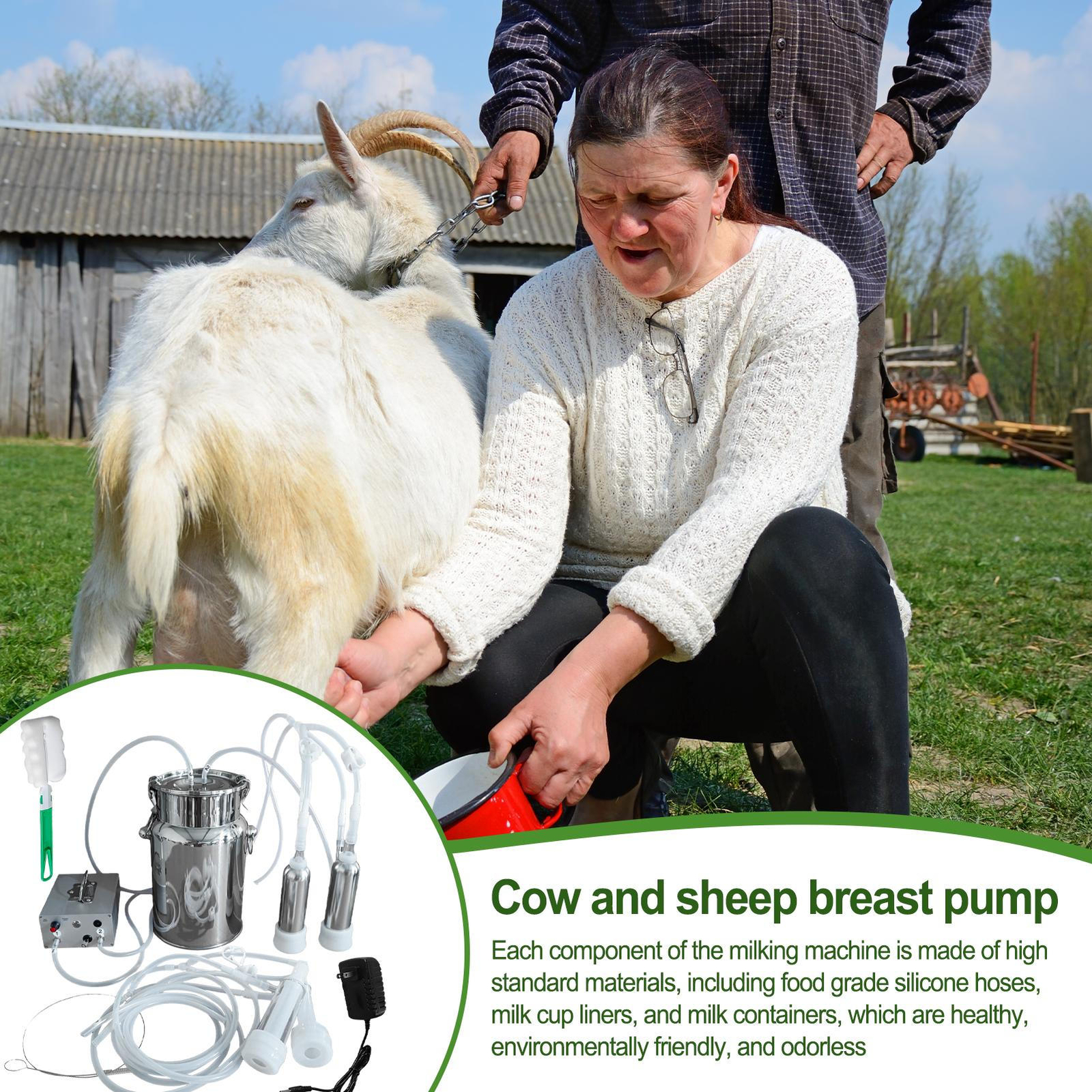7L DualHead Sheep Goat Cow Milking Machine Vacuum Impulse 304 Steel Pump Milker
