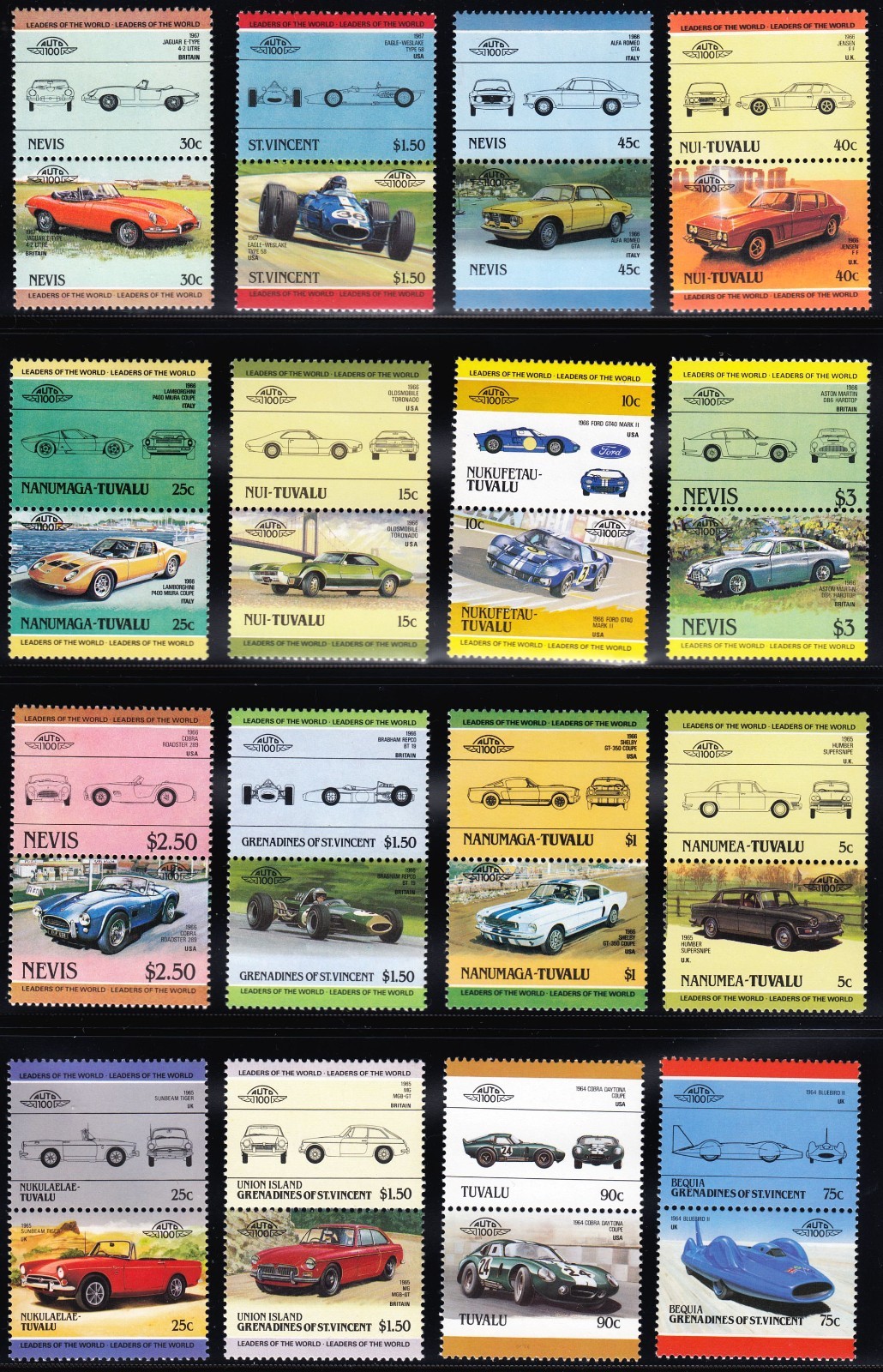 500 DIFFERENT CARS Auto 100 Leaders of the World MNH Mint Car Stamp Collection