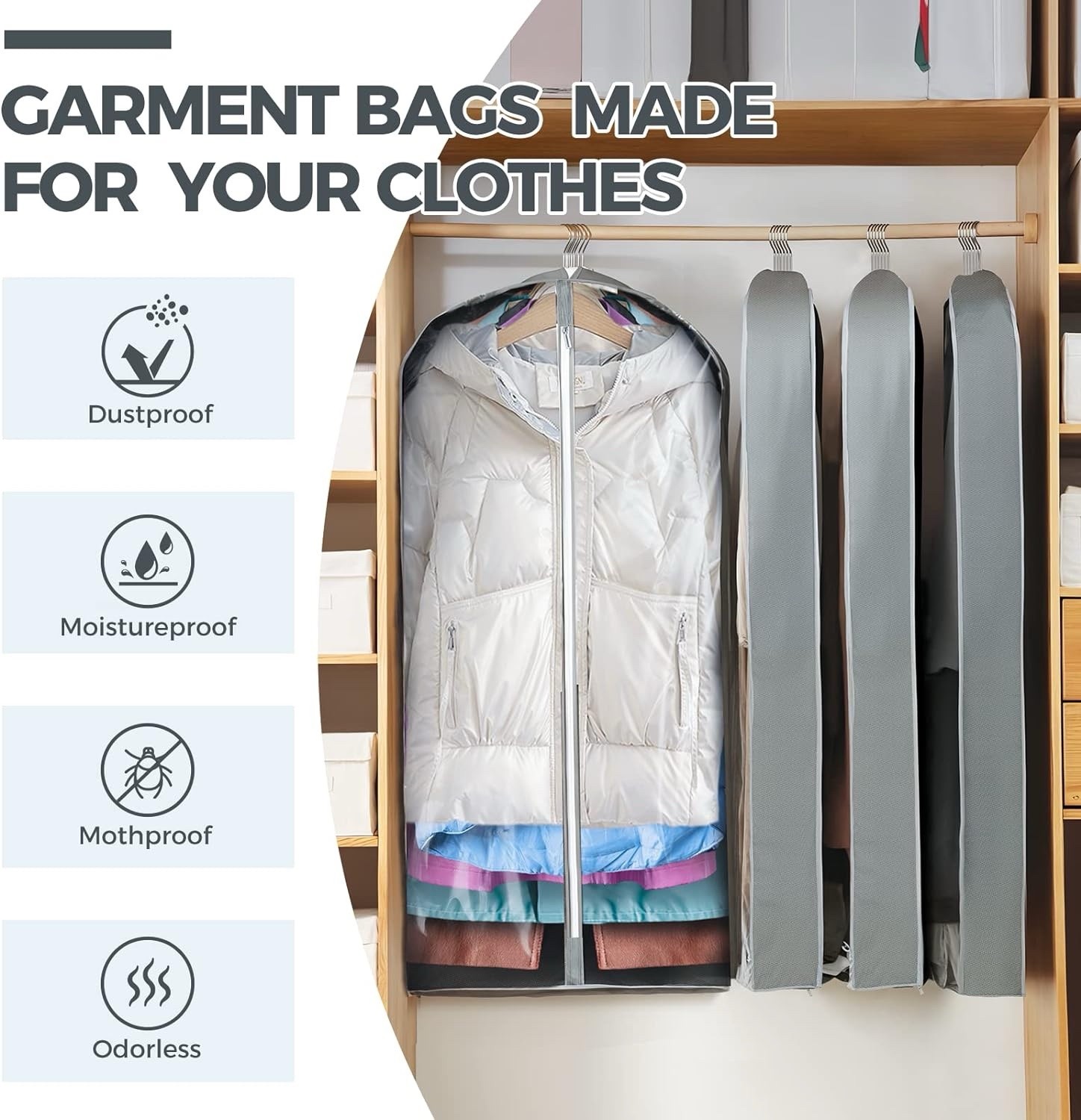 6 pcs 40" Garment Bags for Hanging Clothes, Clear Suit Bags for Closet Storage