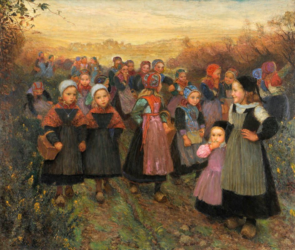 stunning oil painting handpainted on canvas-go to school