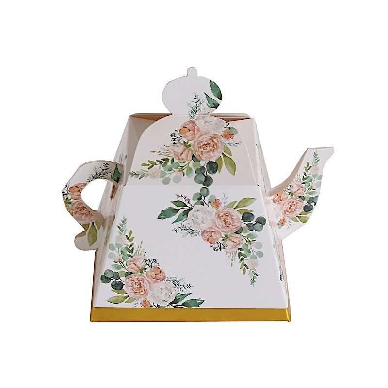 GOLD 25 Mini Teapot 4" Wedding FAVOR BOXES Floral Print Party Event Decorations