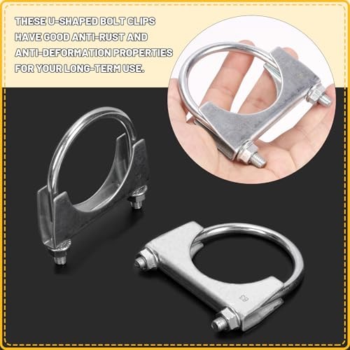 2Pcs (63mm) Exhaust U Clamps, U Bolt Muffler Clips, Silver Steel, 2-1/2"
