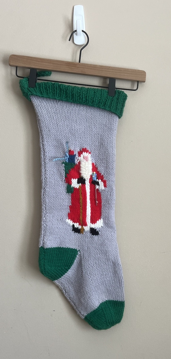 Christmas Stocking Vintage Handmade Santa Long Holiday Hand Knit