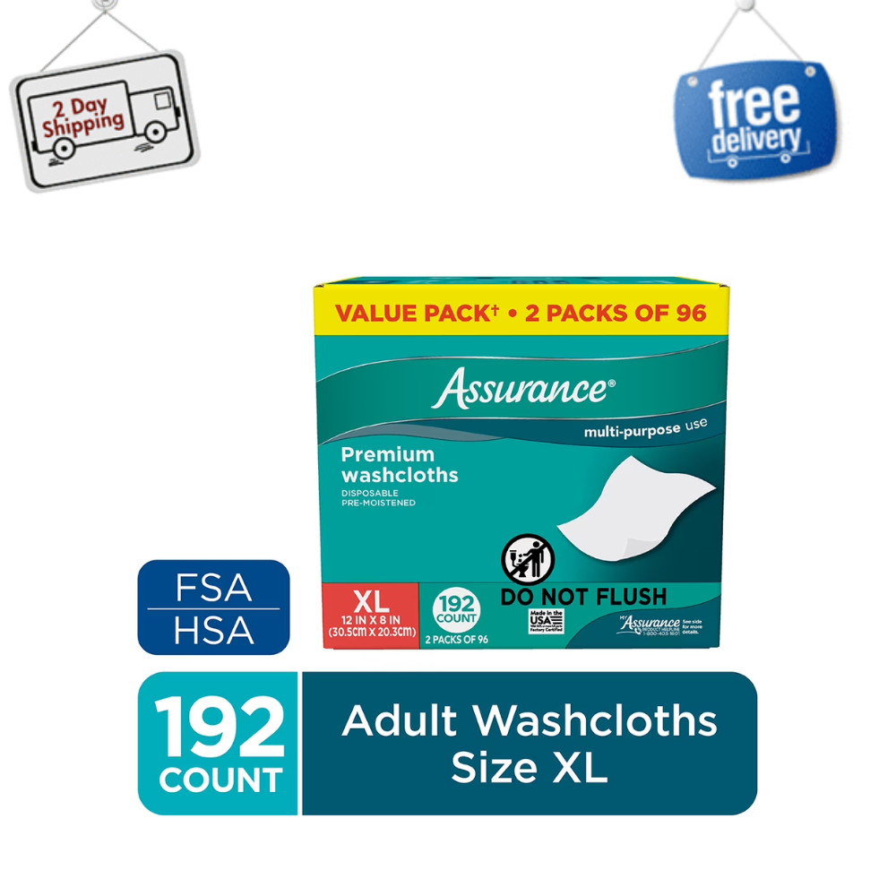 Assurance Premium XL Disposable Washcloths Adult Incontinence Wipes, 192 Count