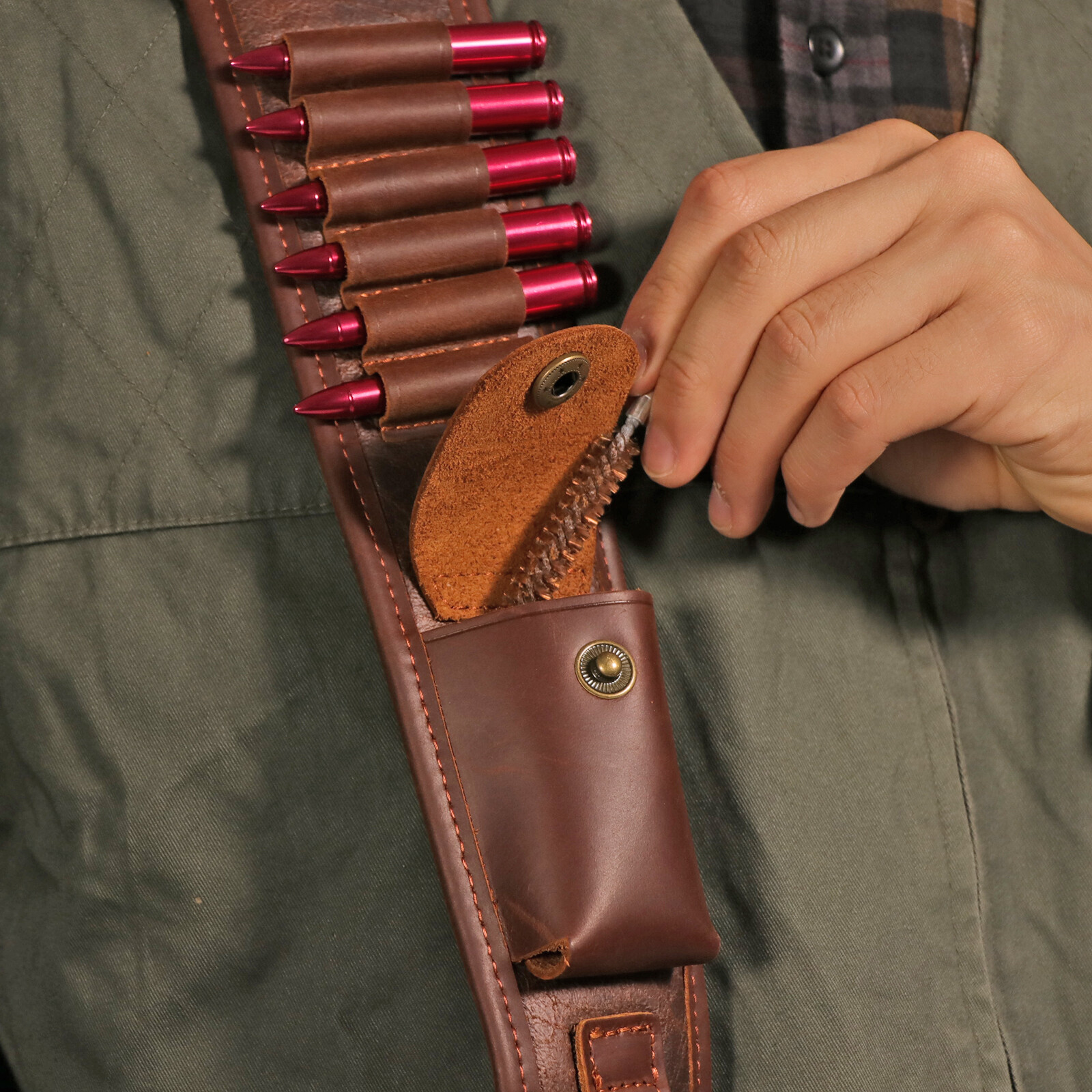 Tourbon PU Leather Rifle Sling Gun Shell Loops Hunt Ammo Strap .308.30-06,45-70