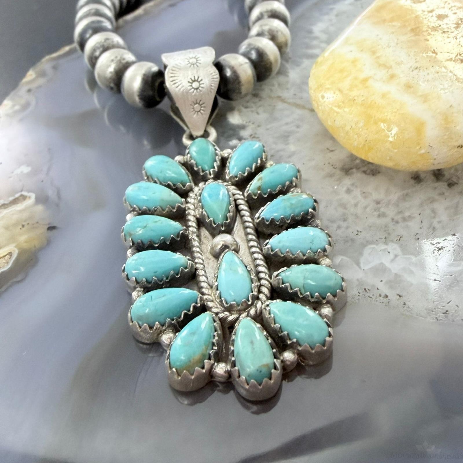 Sterling Silver Southwestern Style Turquoise Decorated Cluster Pendant For Women