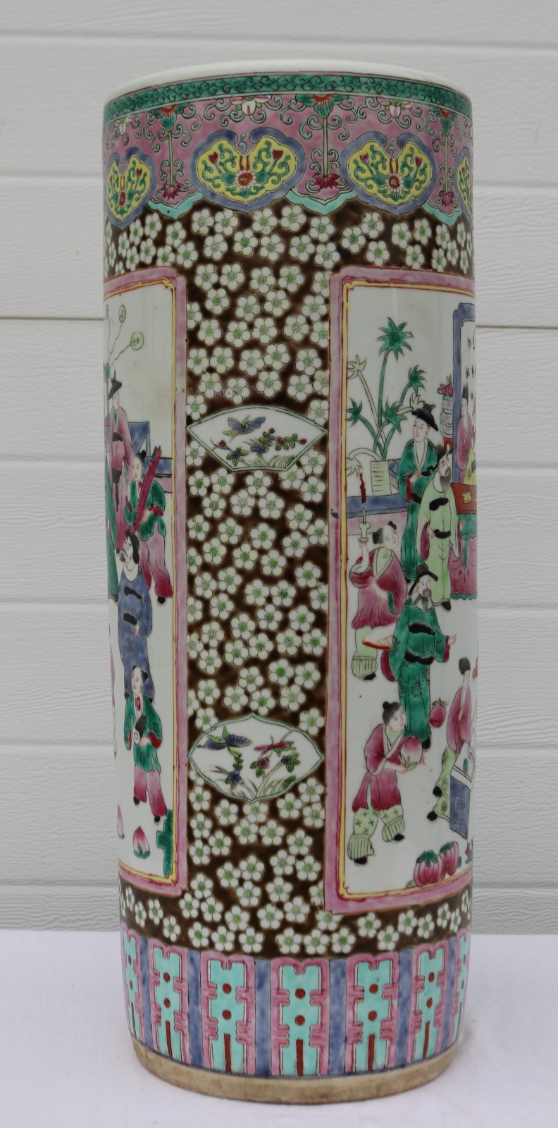 Vintage Large Mid Century Famille Rose Porcelain Umbrella Stand 24"