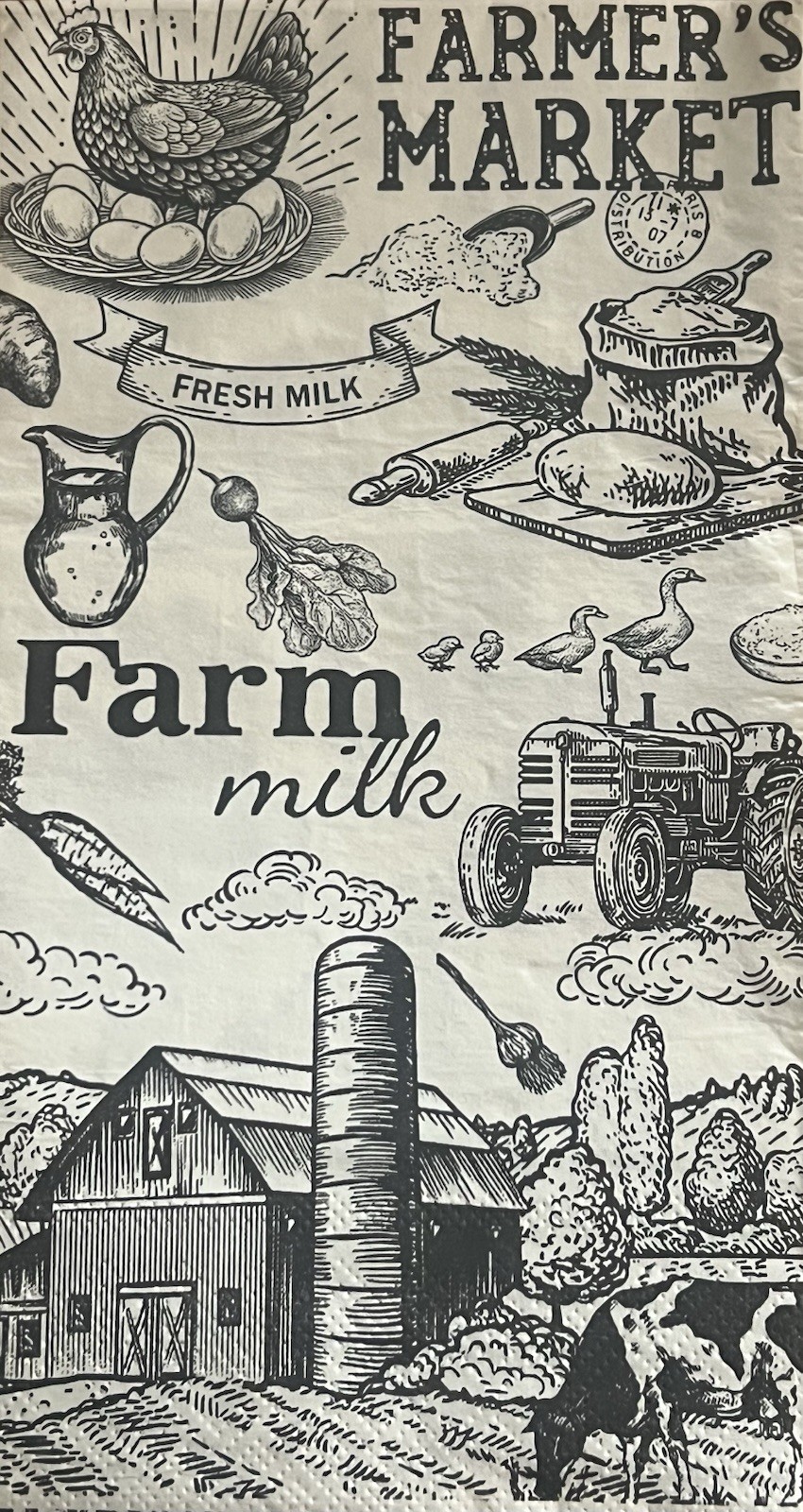 Two Individual  dinner Decoupage Napkins Farm House Eggs/chickens/tractor/cows