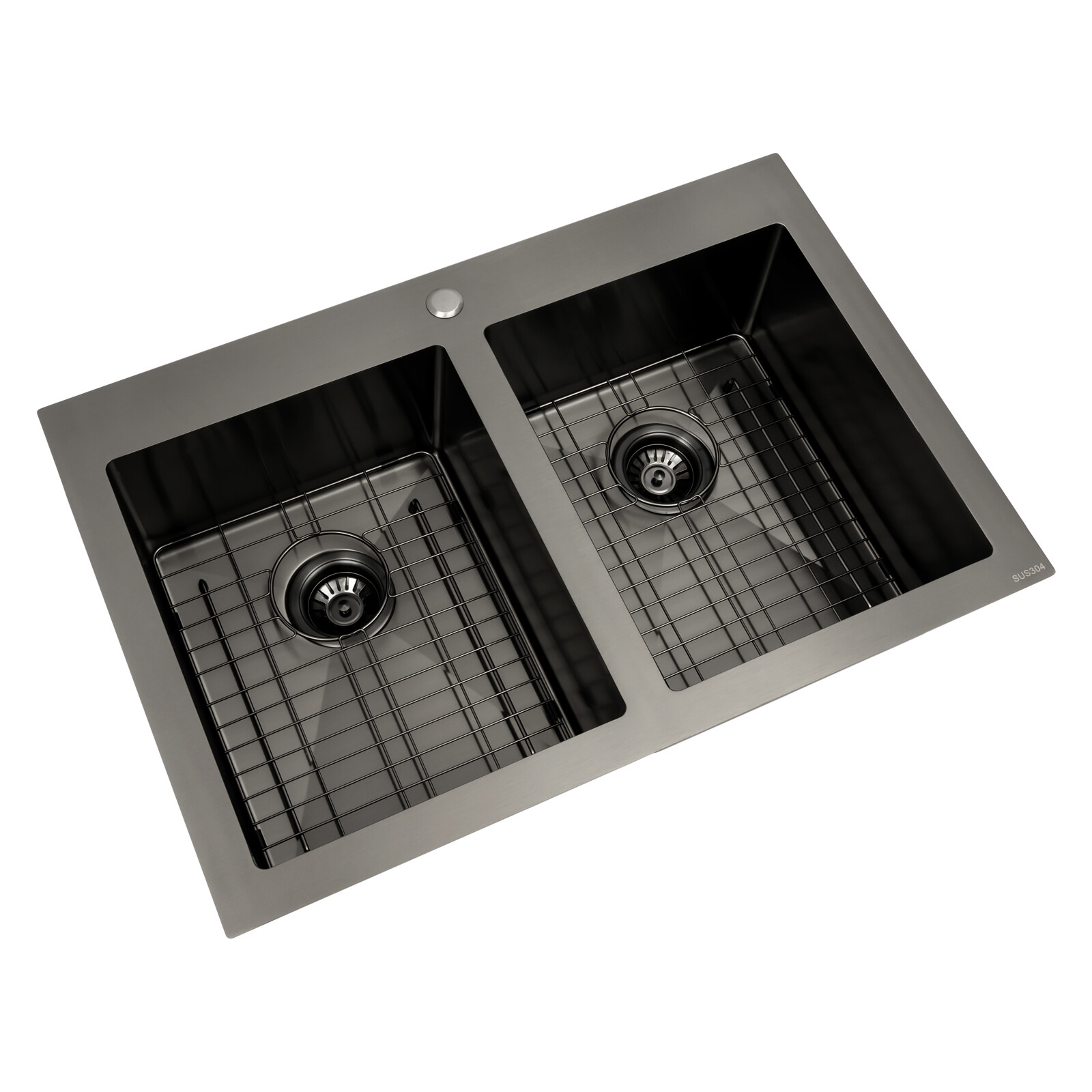 33x22" Drop in Kitchen Sink Double Bowl Gunmetal Black Stainless Steel USA