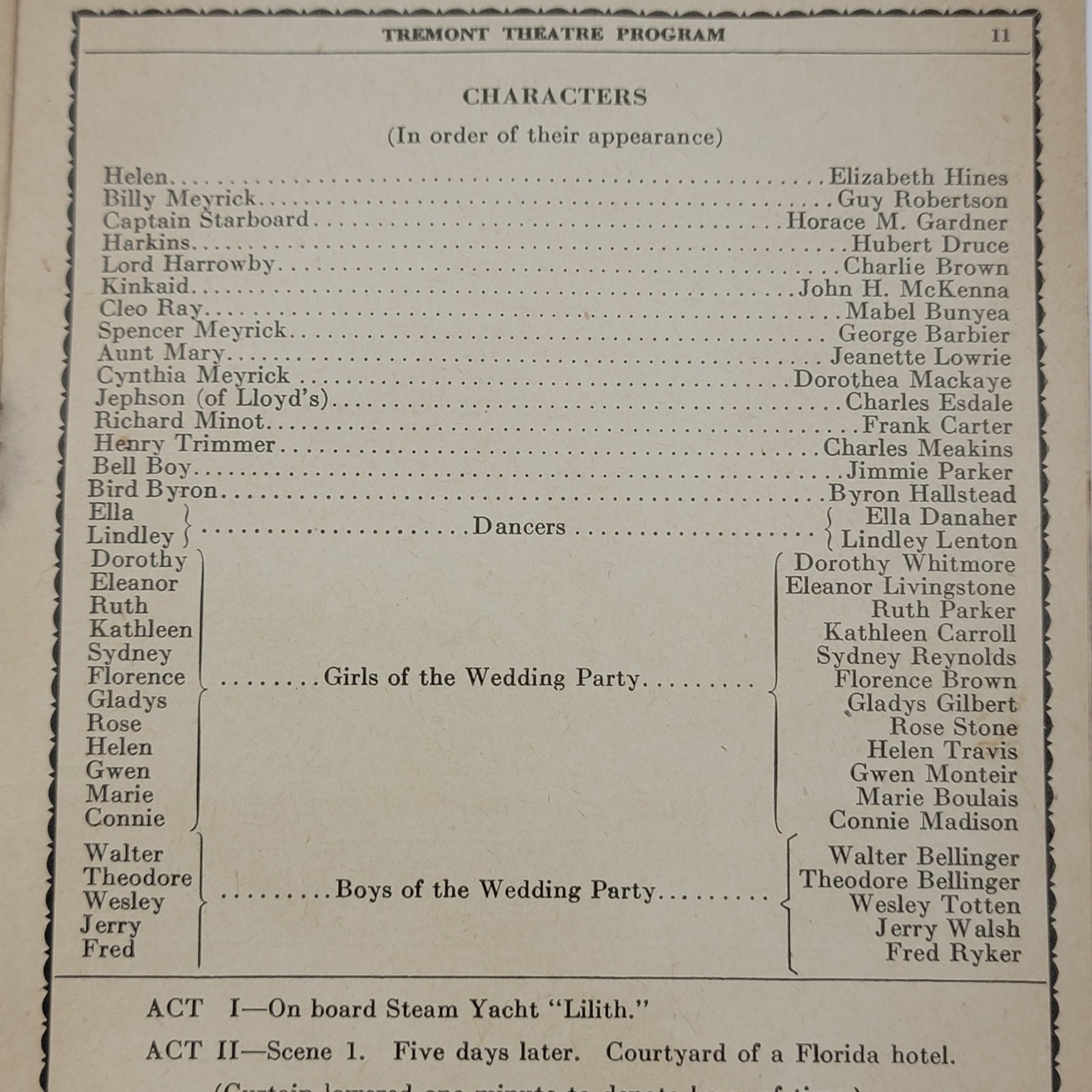 Antique Playbill Tremont Theatre Boston 1919 See-Saw theater play August 18