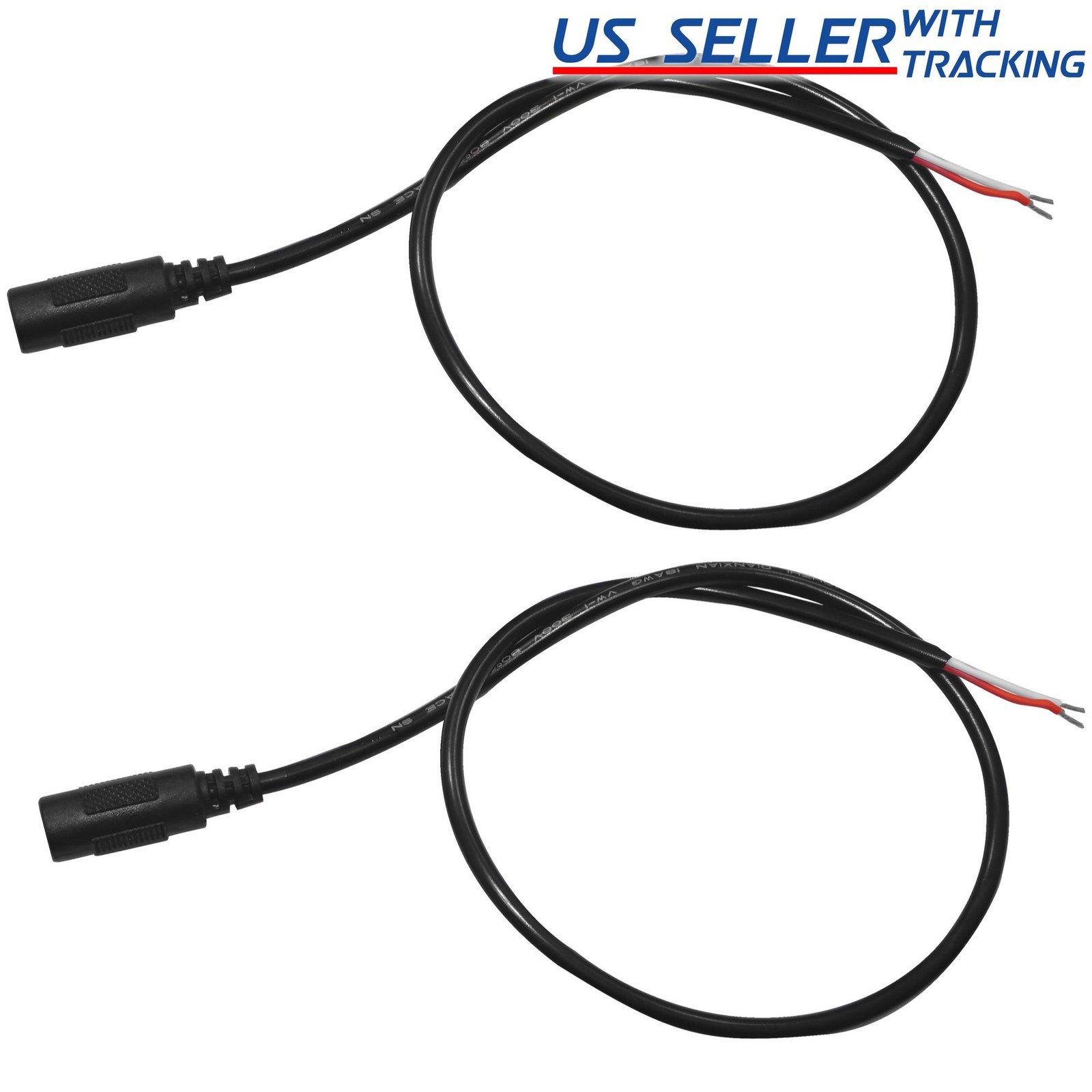 2x DC Power Jack Adapter Plug Female Pigtails 5.5mm x 2.1mm 46cm/18in 12V Port