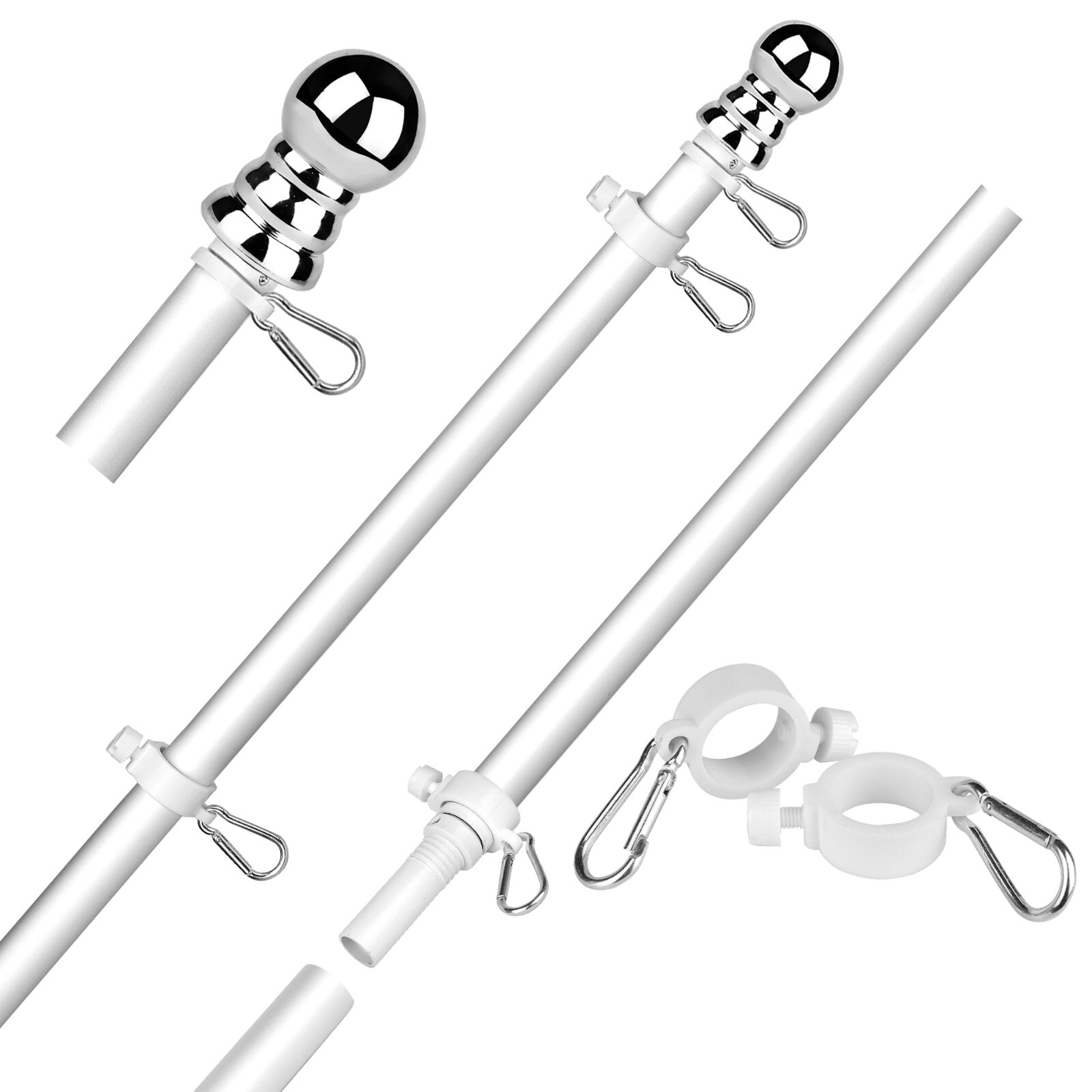 Tangle Free Spinning Flag Pole Aluminum 6FT Durable Rust Free Wind Resistant Kit