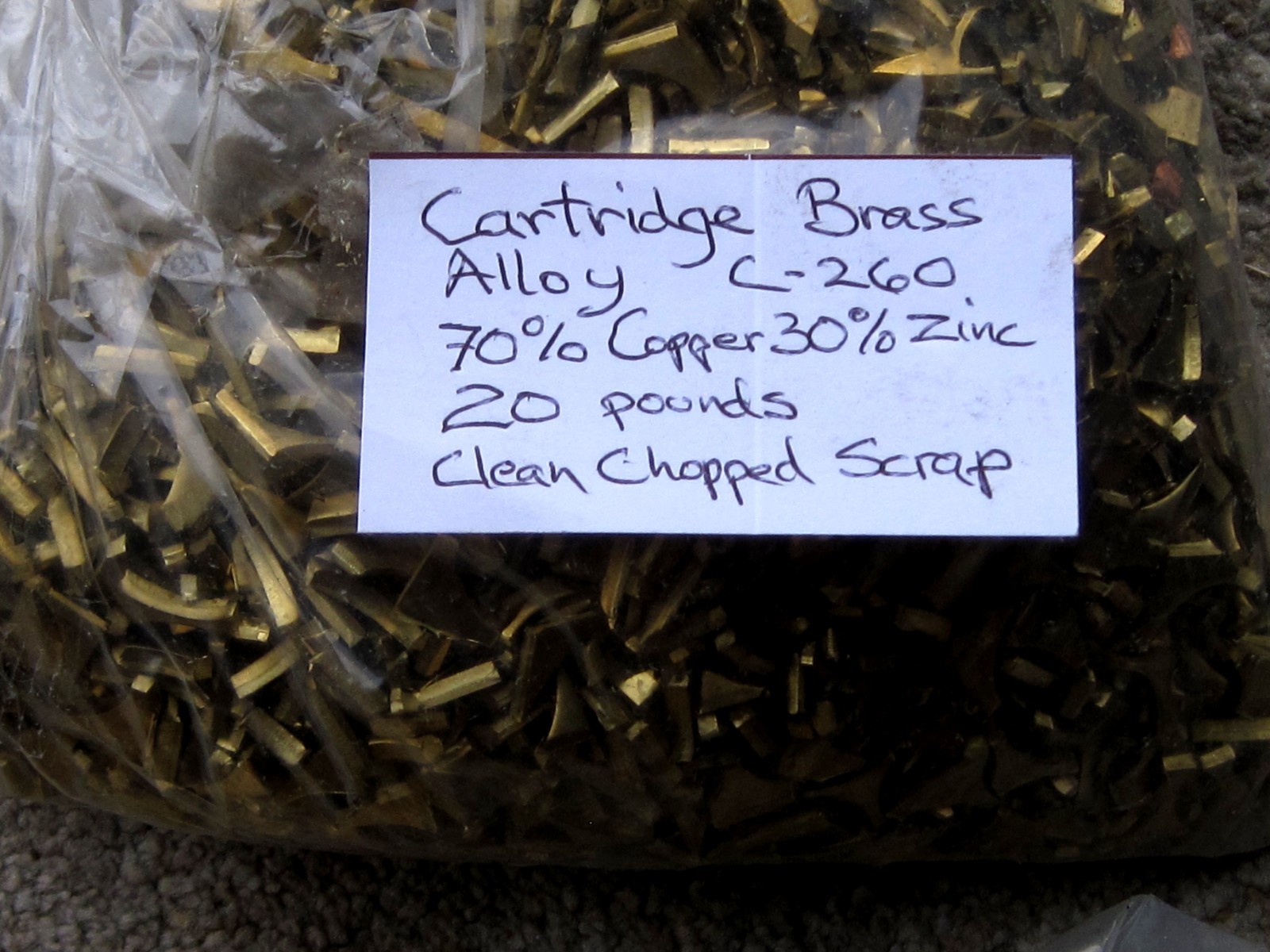 20 pounds of clean chopped brass scrap for casting, Alloy 260, 70% Cu, 30% Zn