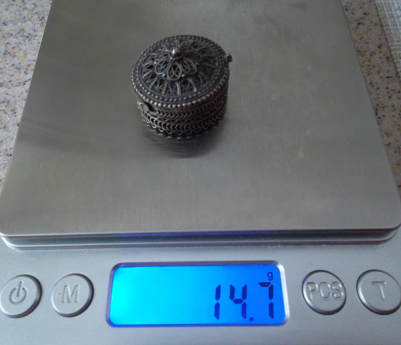 Snuff Box Pill Box Round Antique Filigree Sterling Silver Victorian 14.7 gr